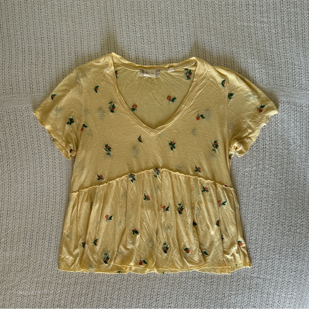 Altar’d State Linen Blend Embroidered Floral Print Peplum Loose Shirt Top